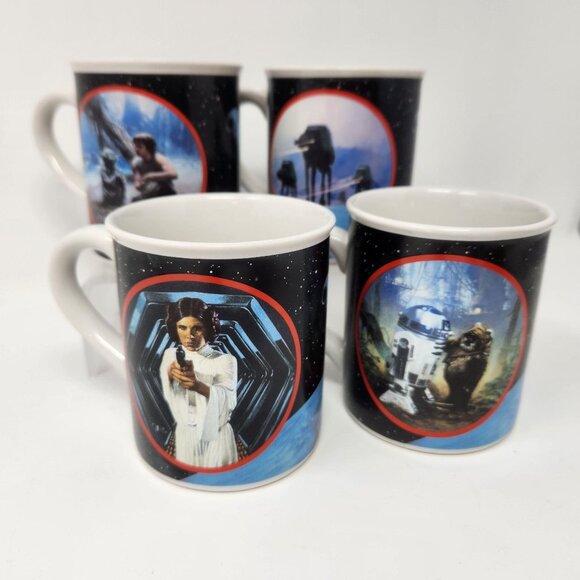 Vintage Star Wars Mugs Hamilton Collection Lucasfilm Ltd 4 Cup Set 1989 - Picture 1 of 8